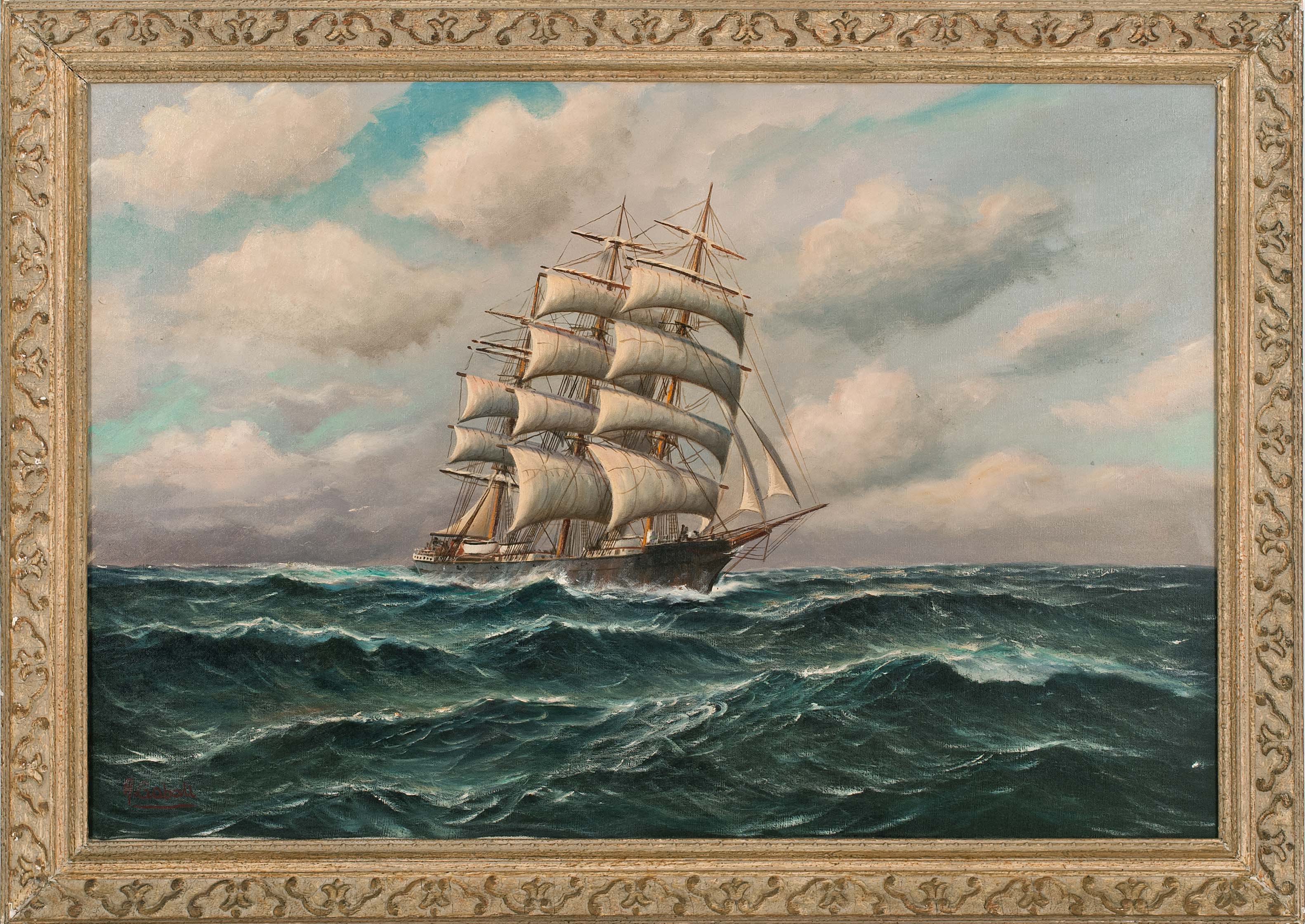 Appraisal: ALFRED GABALIGerman American - Clipper ship in heavy seas Signed