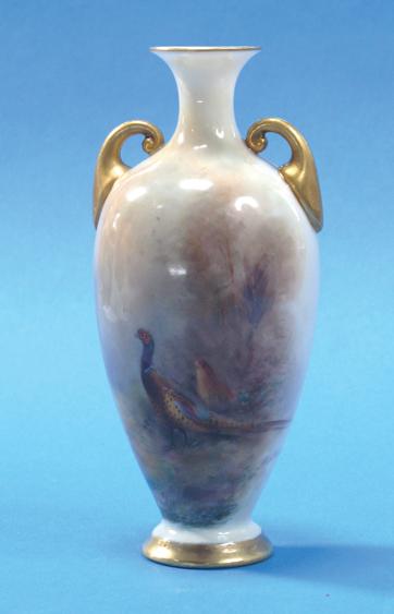 Appraisal: JAMES STINTON A ROYAL WORCESTER MINIATURE VASE with hand painted