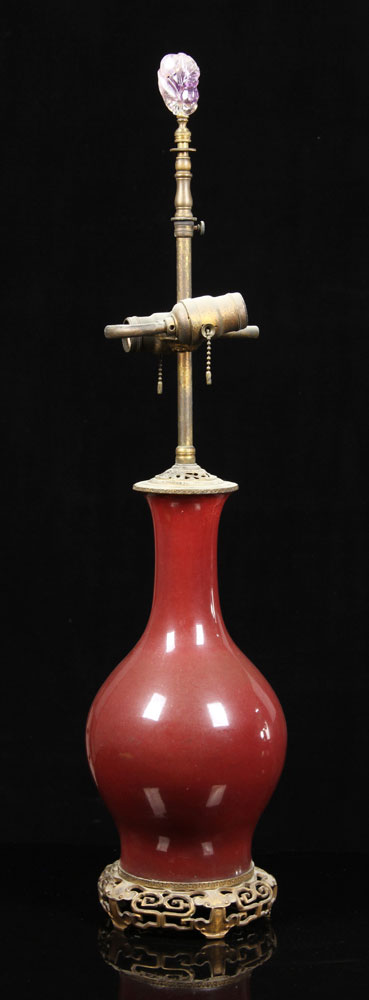 Appraisal: - Chinese Porcelain Lamp Chinese lamp porcelain with crystal finial