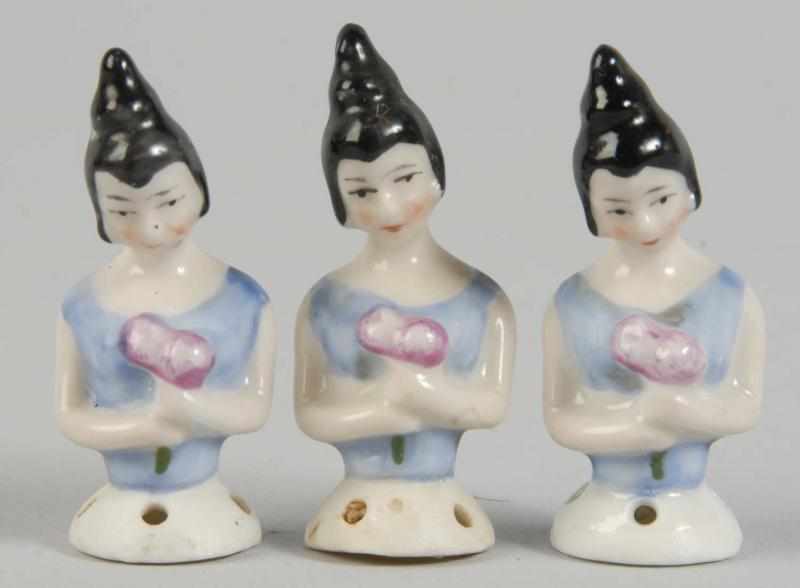 Appraisal: Lot of Tiny German China Half Dolls Description Three ladies