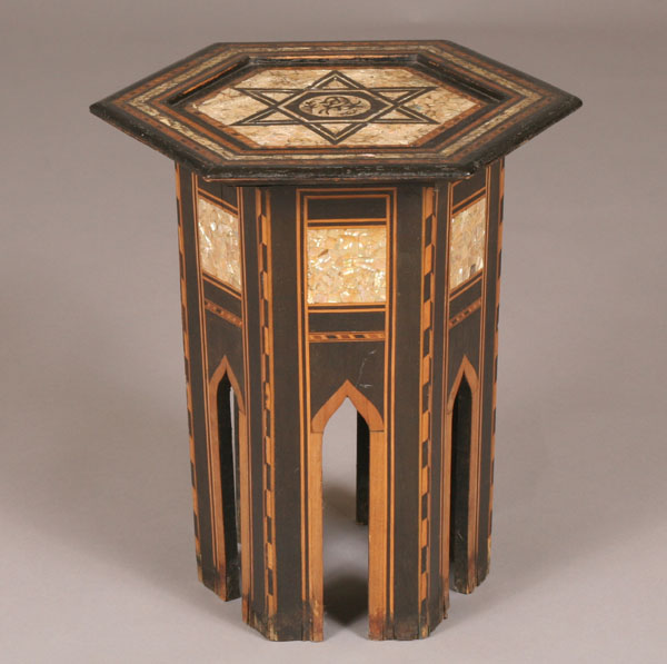 Appraisal: Marquetry parquetry mother of pearl Syrian hex stand inlaid on