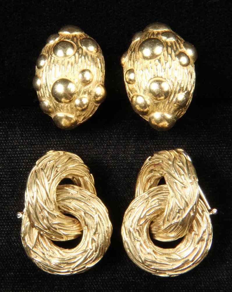 Appraisal: EARCLIPS - Two Pair of Vintage Earrings K yellow gold