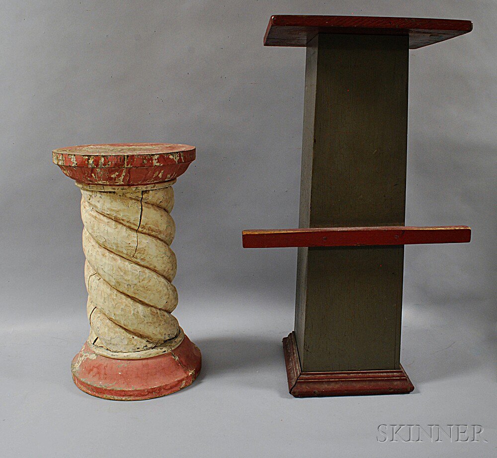 Appraisal: Two Painted and Carved Pedestals th century one with red-painted