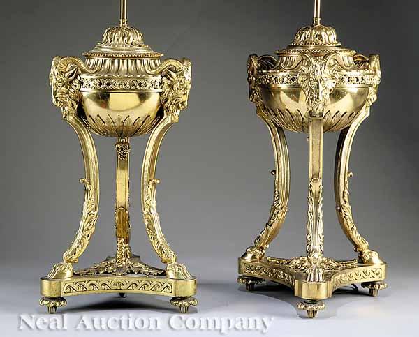 Appraisal: A Pair of Large Decorative Gilt Metal Table Lamps in