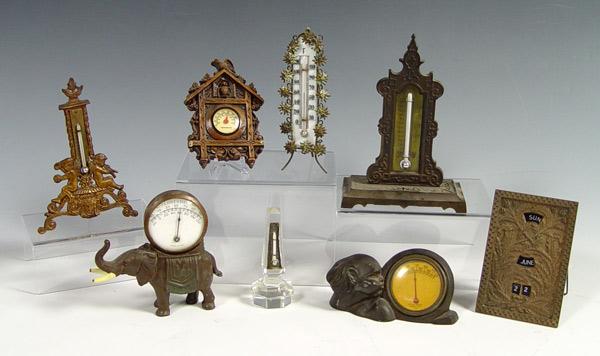 Appraisal: PIECE VINTAGE THERMOMETER COLLECTION To include Cast metal figural elephant