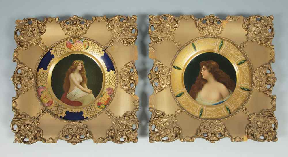 Appraisal: TWO VIENNA ART PLATES In gilt gesso and wood frames