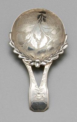 Appraisal: English silver caddy spoon round bright-cut engraved bowl with acorns