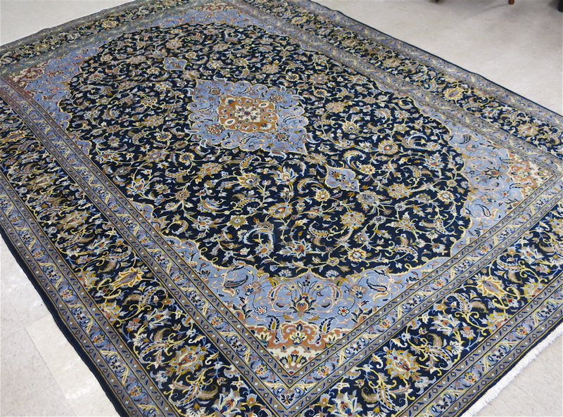 Appraisal: SEMI-ANTIQUE PERSIAN BLUE FIELD KASHAN CARPET Isfahan Province northwest Iran