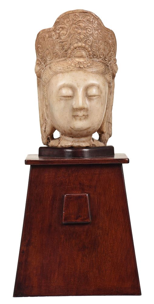 Appraisal: Chinese Carved Stone Head on Stand possibly Tang dynasty carved