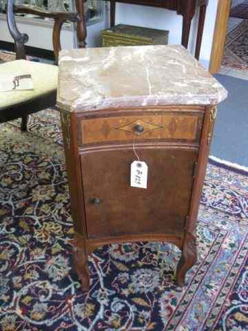 Appraisal: French Victorian Marble Top Nightstand bronze ormoulu mounts drawer over