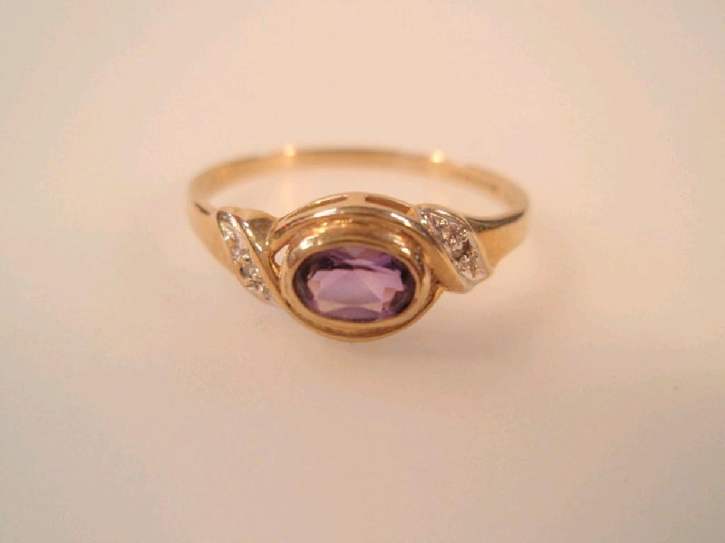 Appraisal: A ct gold amethyst and tiny diamond set dress ring