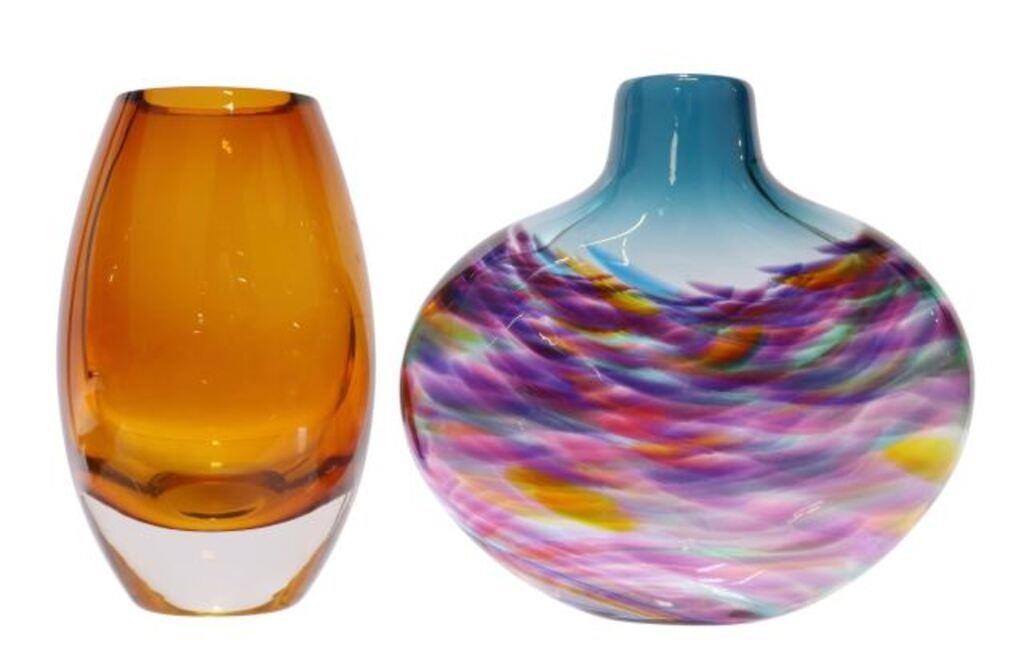 Appraisal: lot of Studio art glass vases including Vortex flat vase