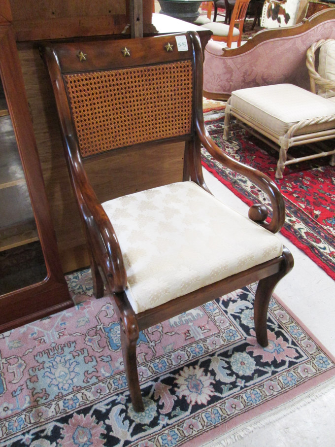 Appraisal: EMPIRE STYLE ARMCHAIR unknown maker recent production having a double