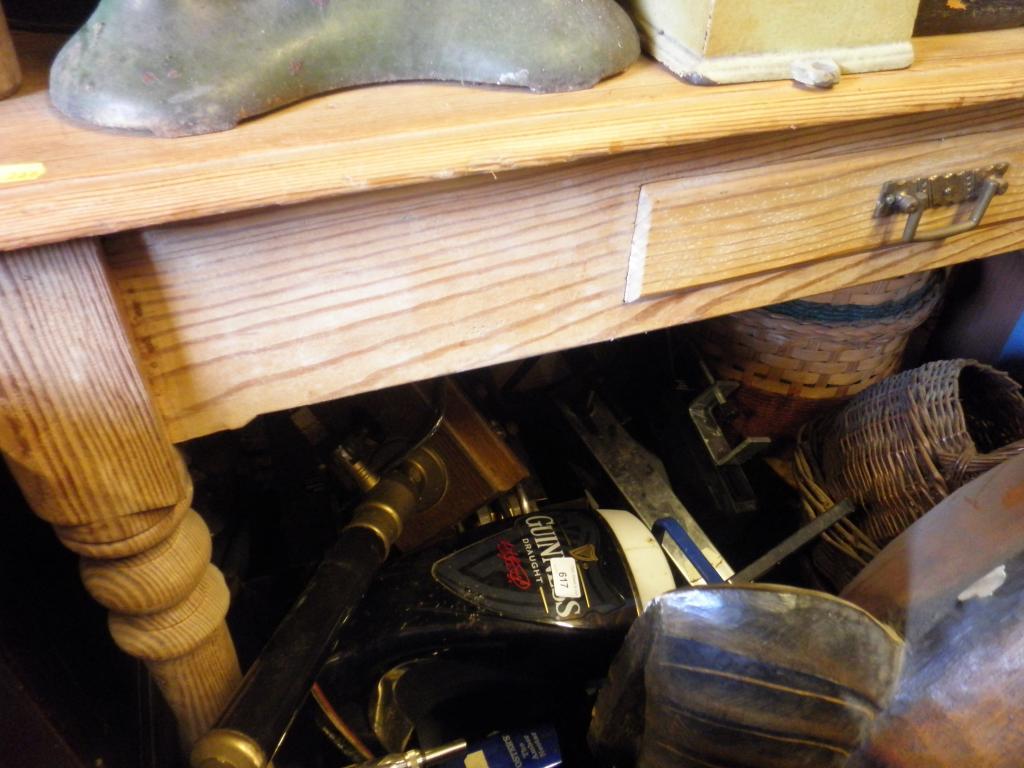 Appraisal: A Victorian stripped pine side table with one frieze drawer