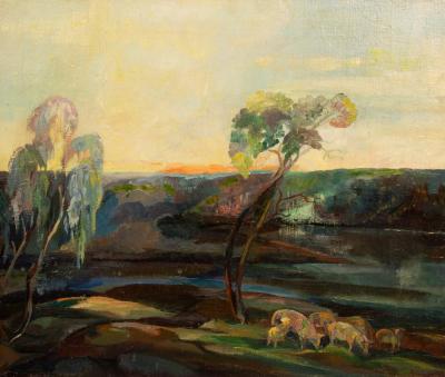 Appraisal: Alba Malm Dahlqvist - Sheep Grazing by a Lake signed