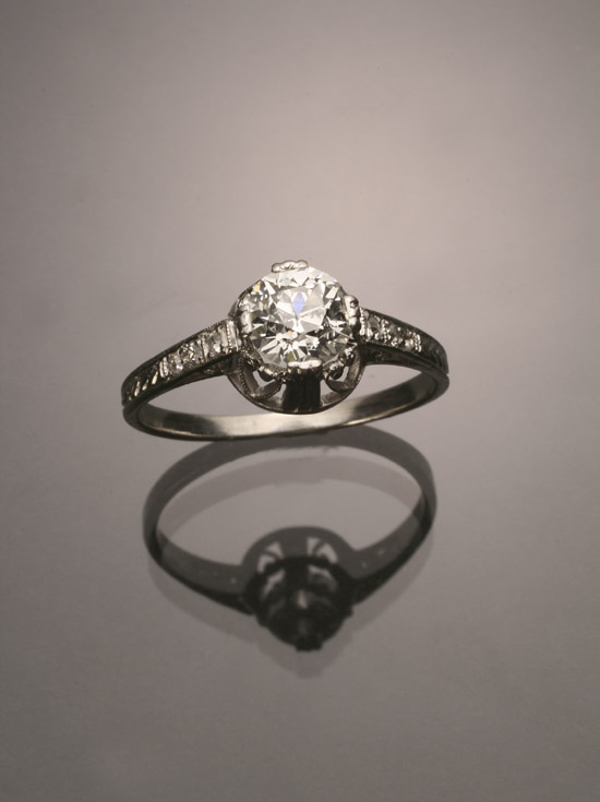 Appraisal: Art Deco Platinum Solitaire Diamond Ring Circa The triple four-prong