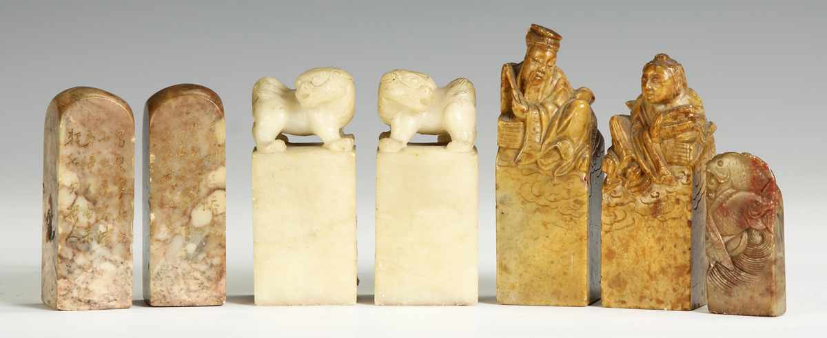 Appraisal: Group of Soapstone Hardstone Oriental Seals th cent L to