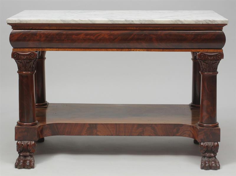 Appraisal: American Classical Carved Mahogany Console With white marble top x