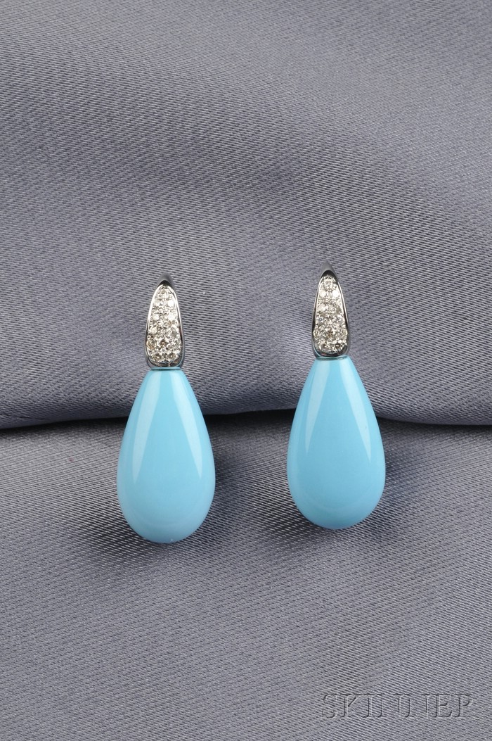 Appraisal: kt White Gold Turquoise and Diamond Earpendants set with two