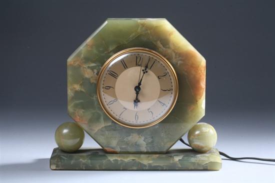 Appraisal: ART DECO GREEN ONYX MANTLE CLOCK Whitehall Hammond Synchronous Movement