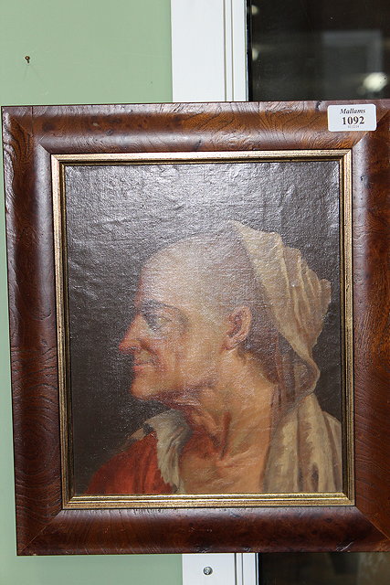 Appraisal: FRENCH SCHOOLHead and shoulders side profile of Voltaire oils on