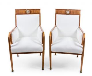 Appraisal: A Pair of French Art Deco Armchairs Height inches A