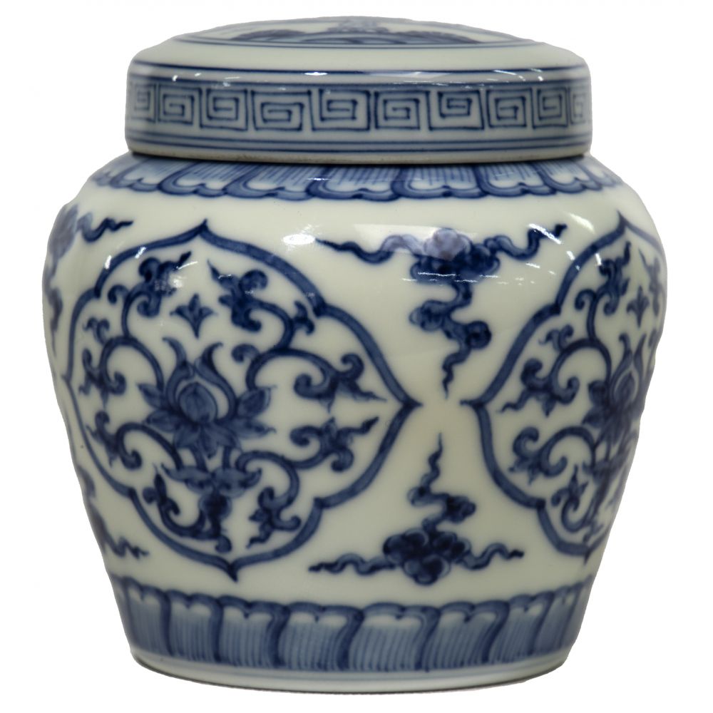 Appraisal: CHINESE BLUE AND WHITE PORCELAIN COVERED JARHaving underglaze blue floral