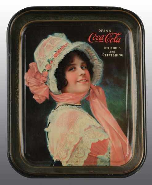 Appraisal: Tin Coca-Cola Serving Tray with Girl in Pink Description Nice