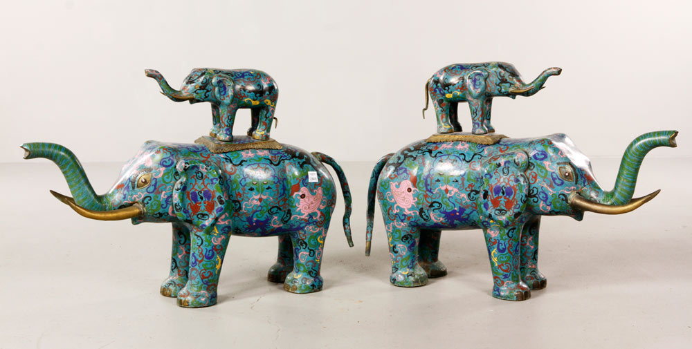 Appraisal: - Chinese Pair of Cloisonne Elephants Pair of cloisonne elephants