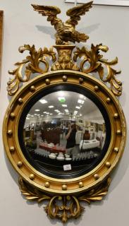 Appraisal: Federal gilt convex girandole mirror having eagle top and foliate