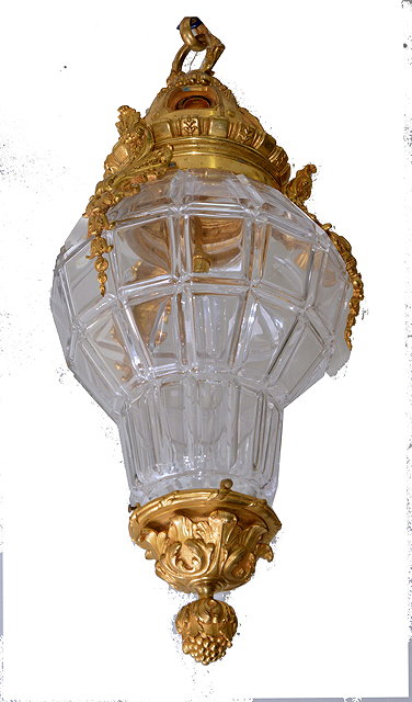 Appraisal: A LOUIS XVI STYLE ORMOLU AND GLASS HALL LANTERN with