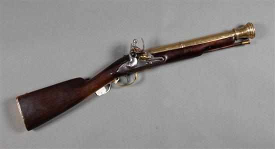 Appraisal: English flintlock blunderbuss circa with brass canon-style barrel walnut stock