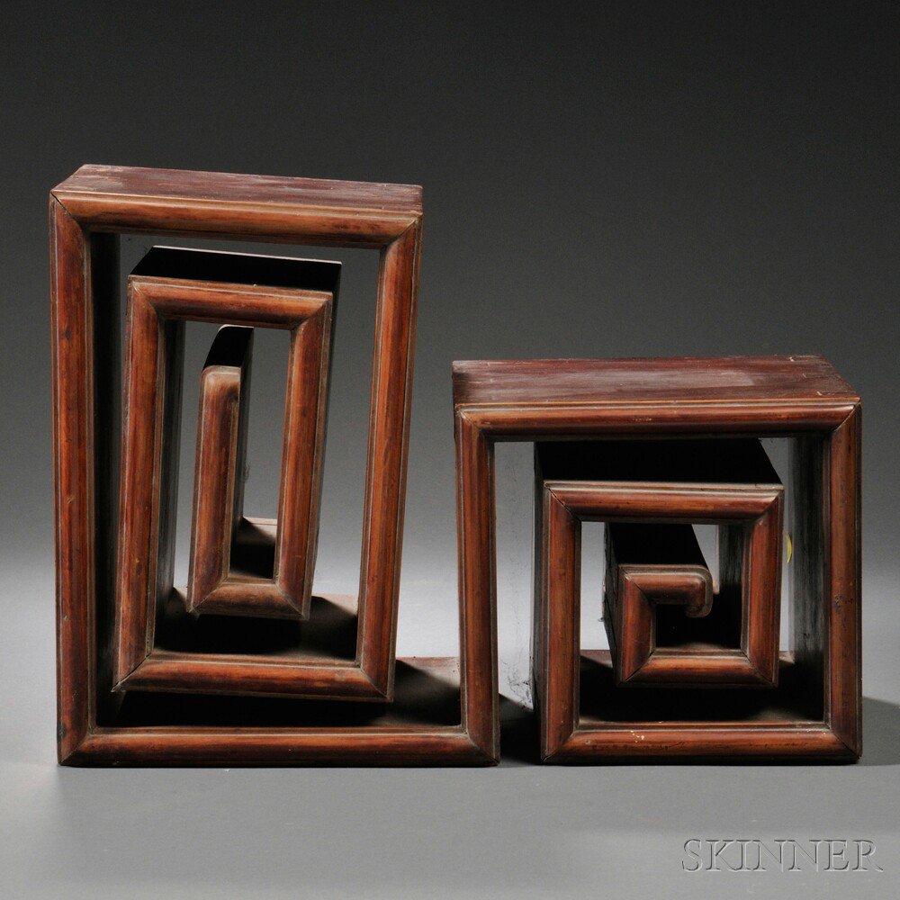 Appraisal: Wood Double-step Stand China in the shape of two rectangular