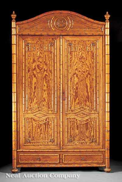 Appraisal: An Aesthetic Pine Faux Bamboo Armoire late th c arched