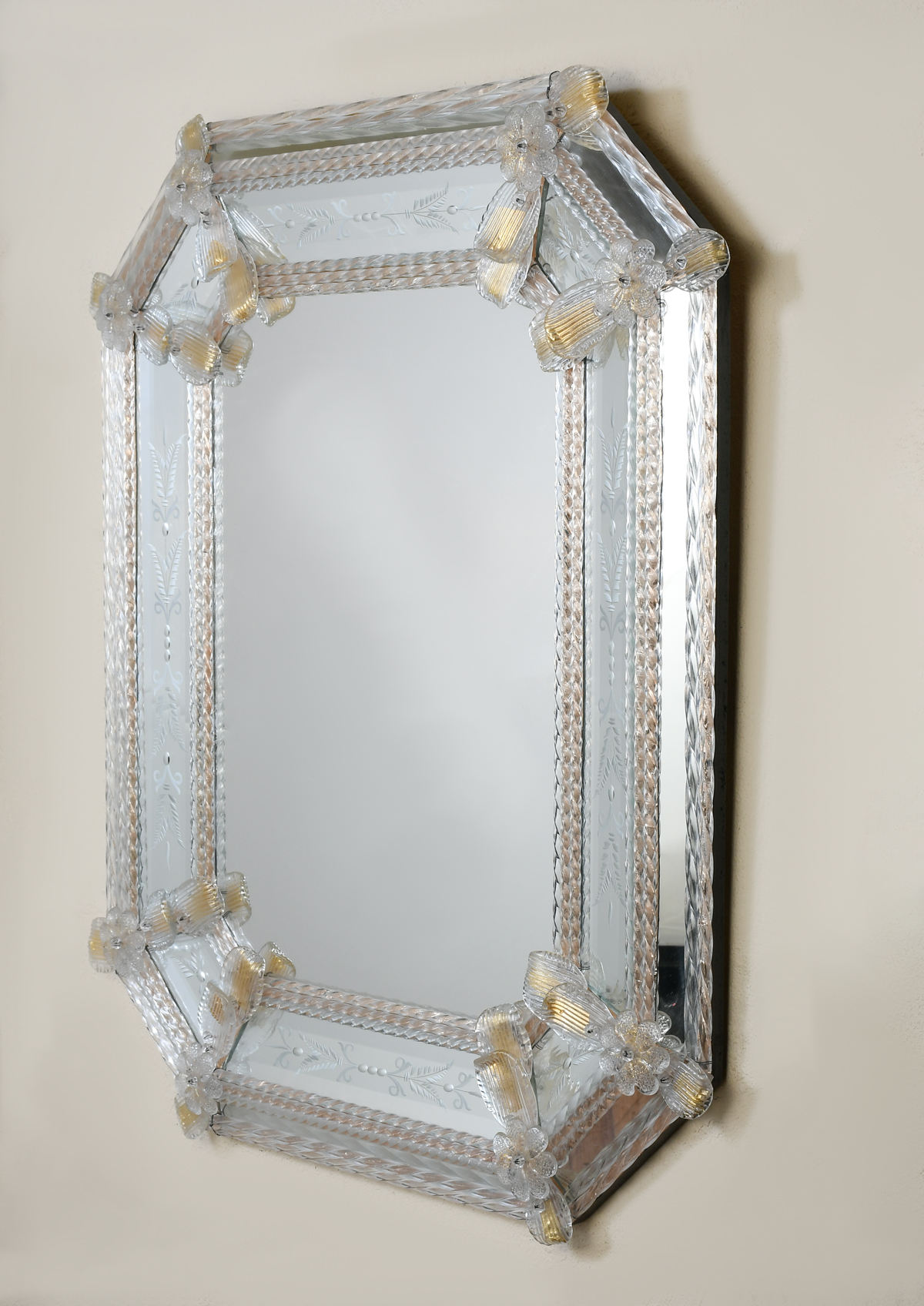 Appraisal: VENETIAN ART GLASS MIRROR Having twisted glass borders with copper