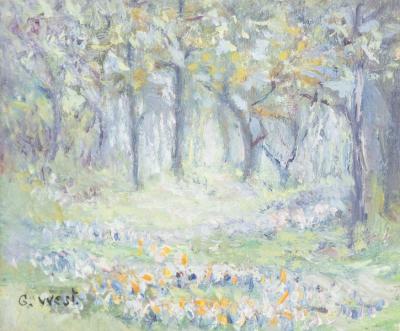 Appraisal: Gertrude West Woodland Grove with Crocuses signed oil cm x