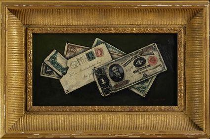 Appraisal: AMERICAN SCHOOL TROMPE L' OEIL Oil on wood panel x