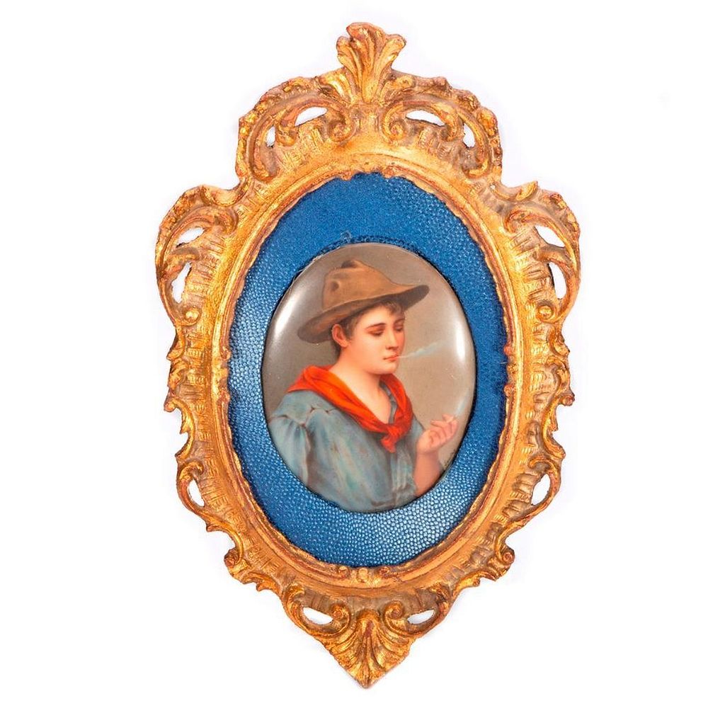 Appraisal: Porcelain Painted Portrait Plaque Oval Portrait Plaque in a carved