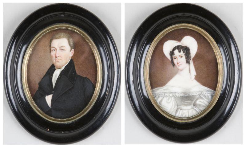 Appraisal: Pair of Portrait Miniatures th century watercolor on ivory the