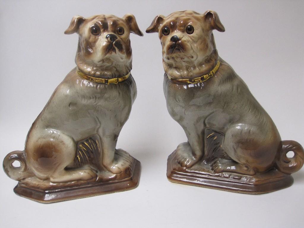 Appraisal: Pair of large Figures of seated Pug Dogs with brown