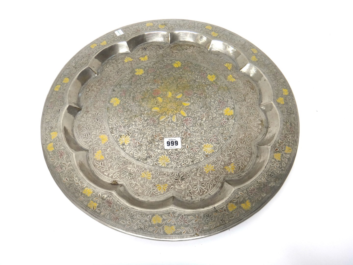 Appraisal: A large Indian white metal circular tray th century incised