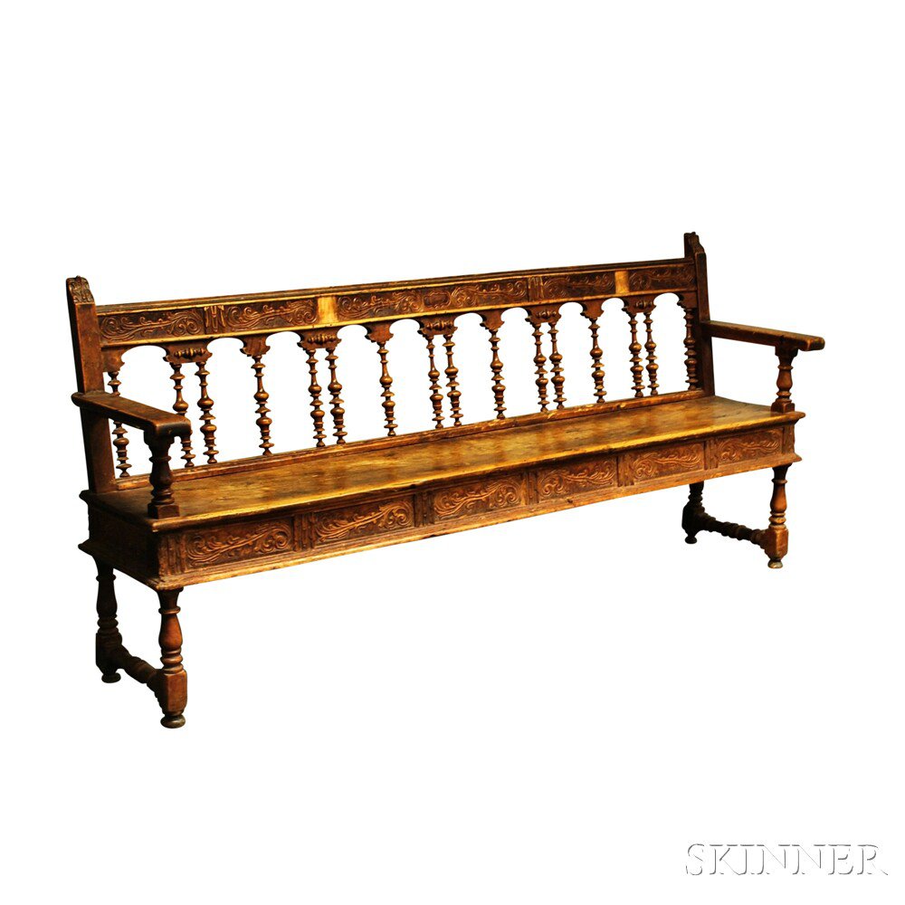 Appraisal: Catalonian Turned Fruitwood Bench th century the reverse of the