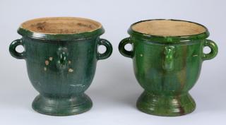 Appraisal: French terracotta jardinieres Set of two French urn-form jardinieres executed