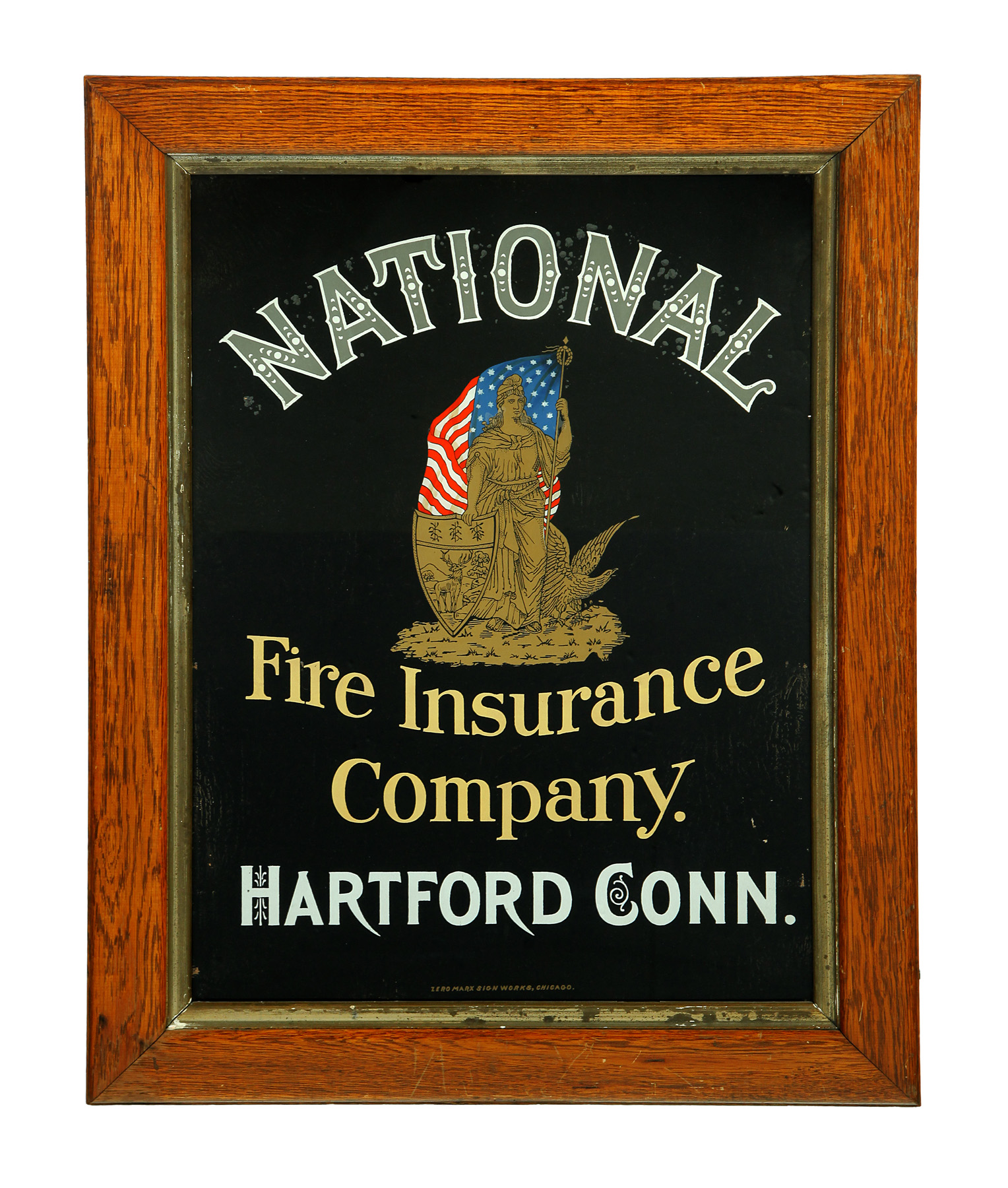 Appraisal: FRAMED REVERSE PAINTED ON GLASS NATIONAL INSURANCE ADVERTISING American ca