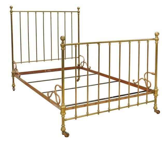 Appraisal: French gilt iron bed th c spindled headboard and footboard