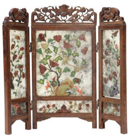 Appraisal: Chinese folding table screen carved wood frame pierced crest with