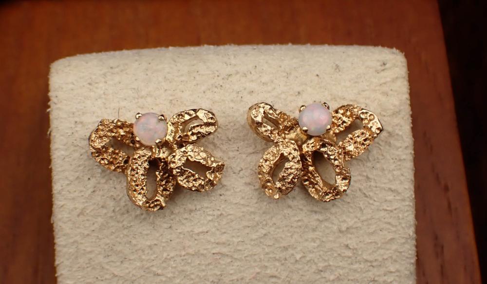 Appraisal: PAIR OF OPAL AND YELLOW GOLD OPENWORK EAR STUDS each