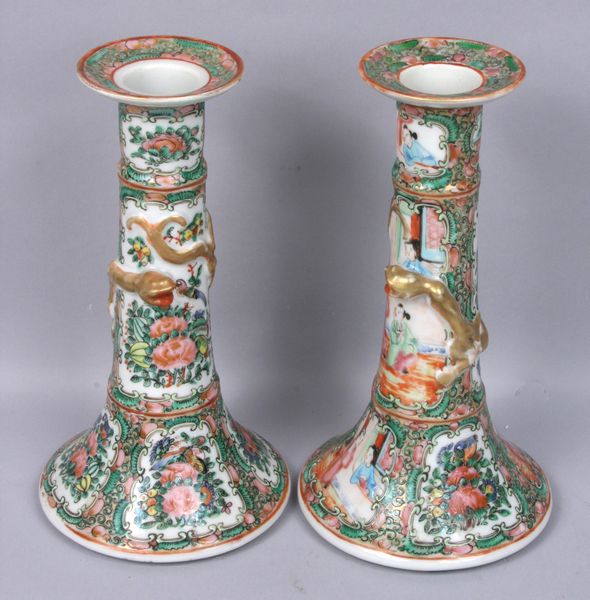 Appraisal: Pair of Rose Medallion candlesticks h Good condition EST