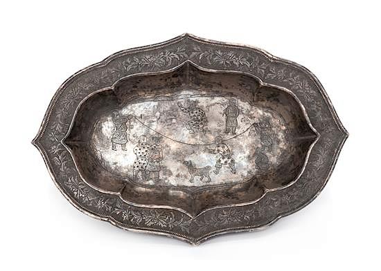 Appraisal: An Incised Quatrefoil Silver Tazza Length inches An Incised Quatrefoil