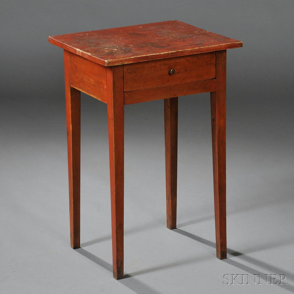 Appraisal: Federal Red-painted Cherry and Pine One-drawer Stand New England early